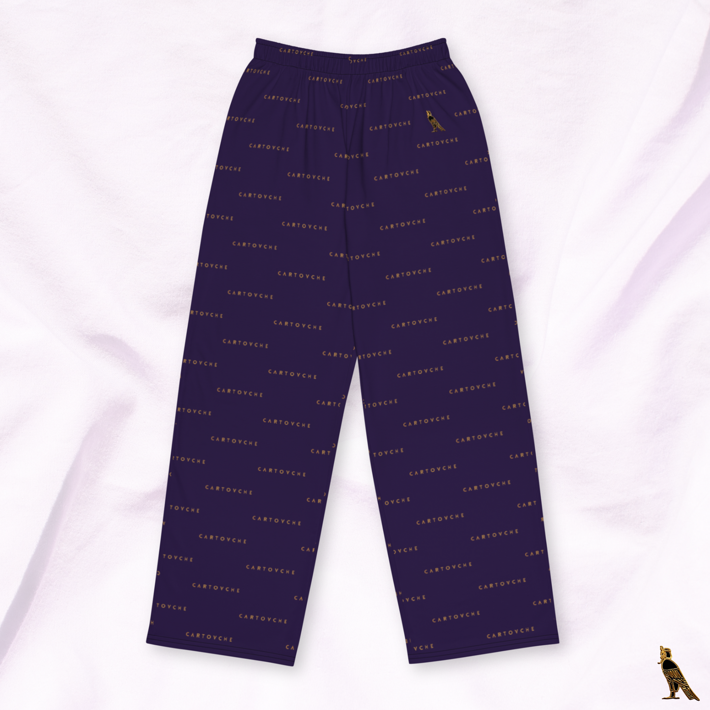 Navy Lounge Pants - All-Over Gold 'Cartovche' Logo | Loungewear