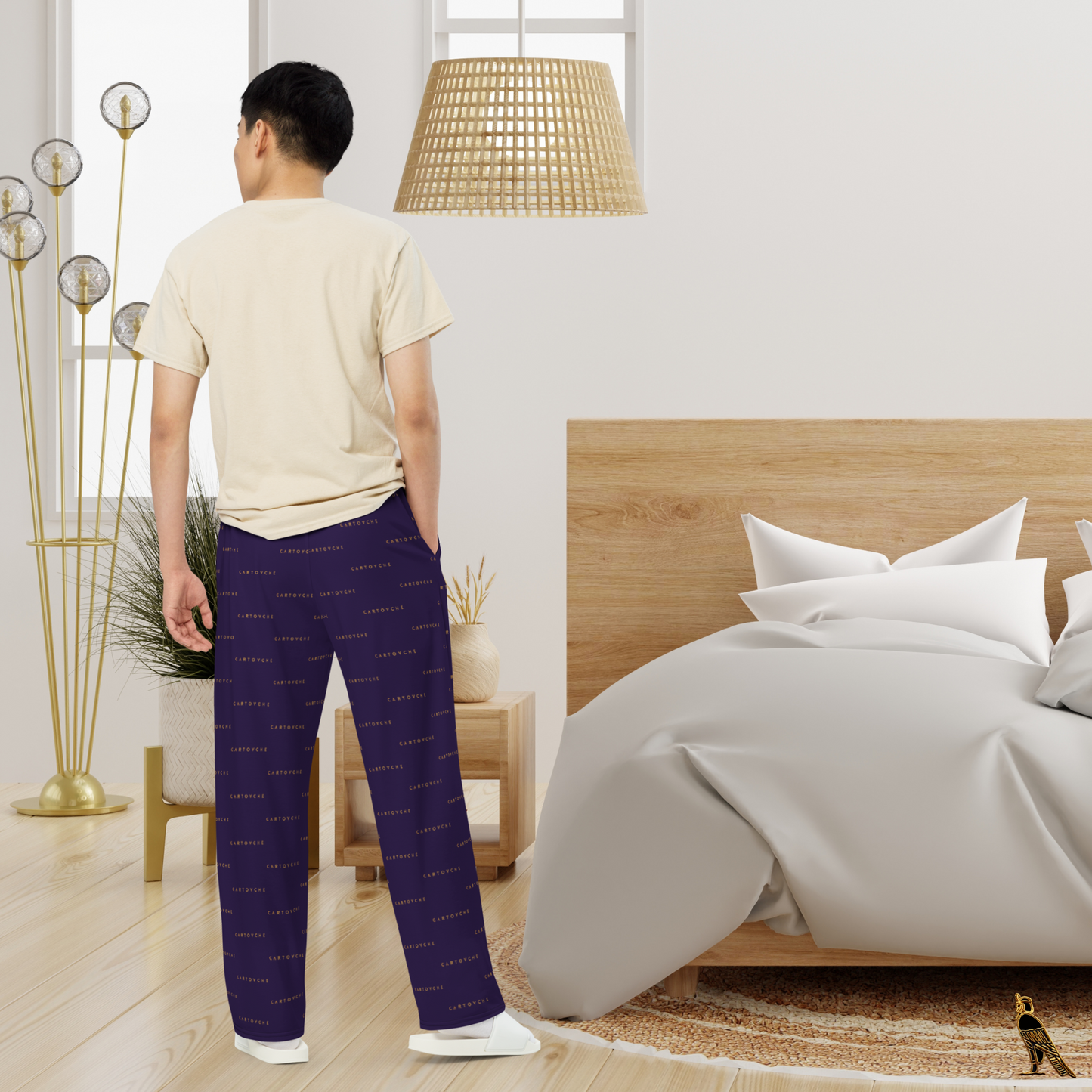 Navy Lounge Pants - All-Over Gold 'Cartovche' Logo | Loungewear