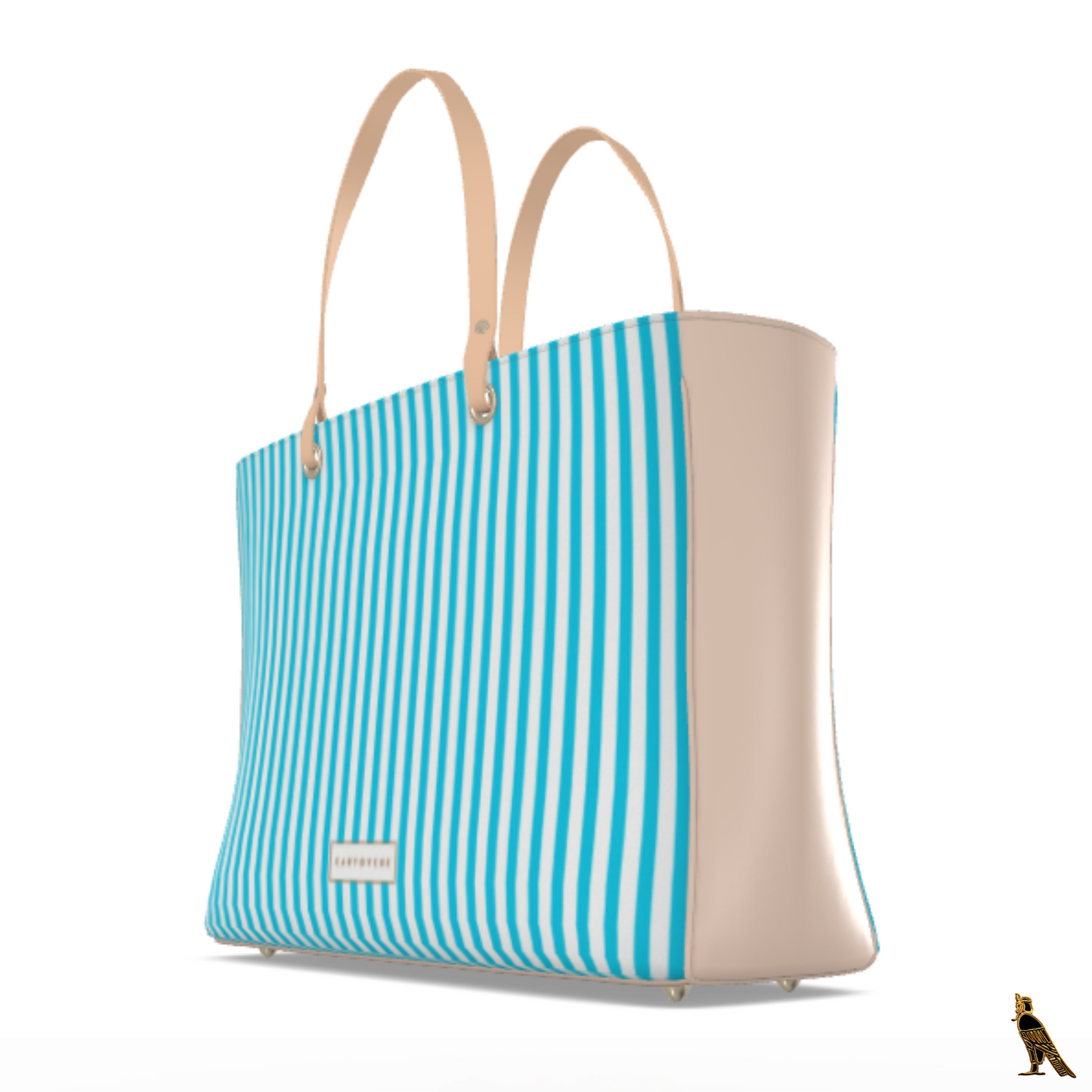 Nappa Leather Tote Handbag | Blue & White Stripe