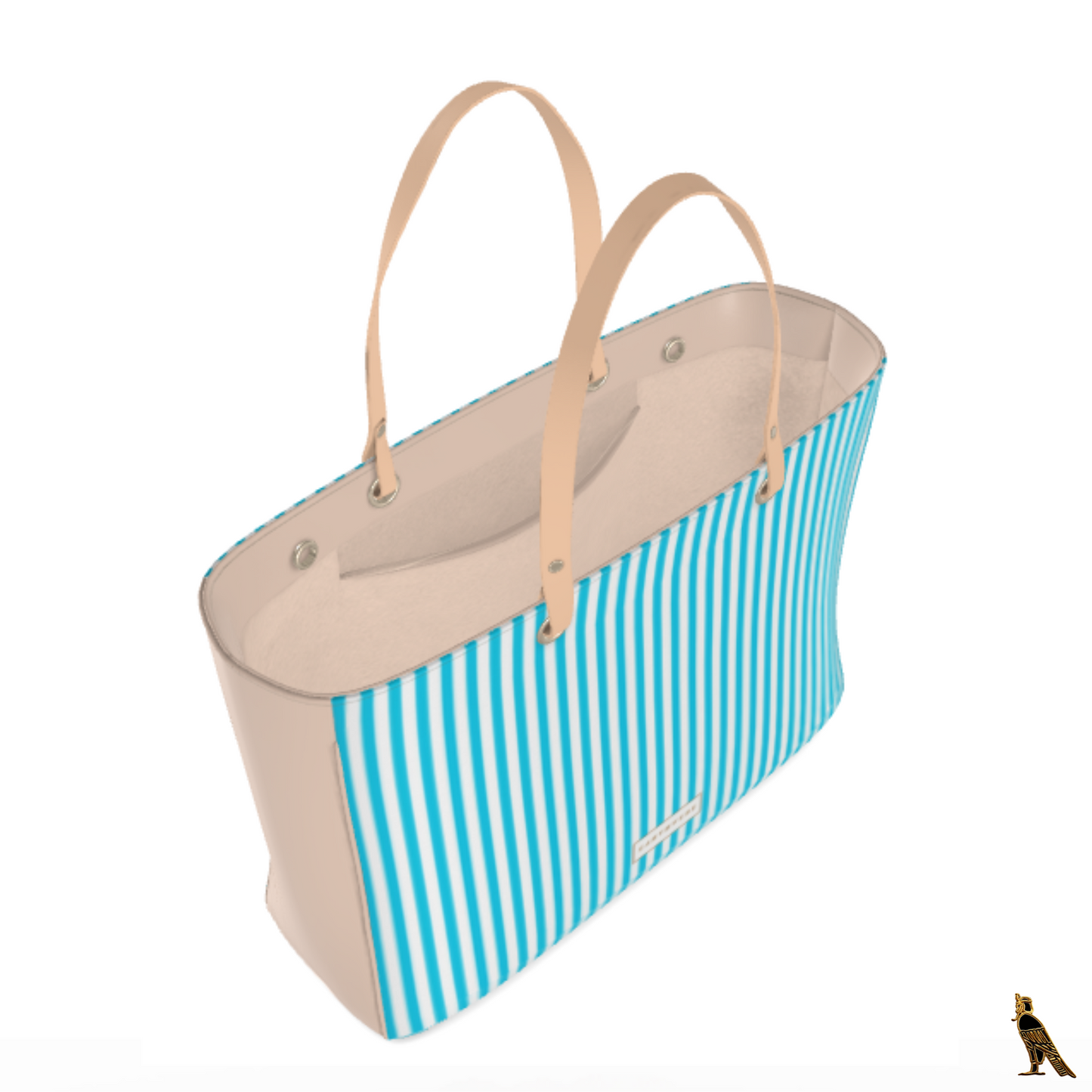 Nappa Leather Tote Handbag | Blue & White Stripe