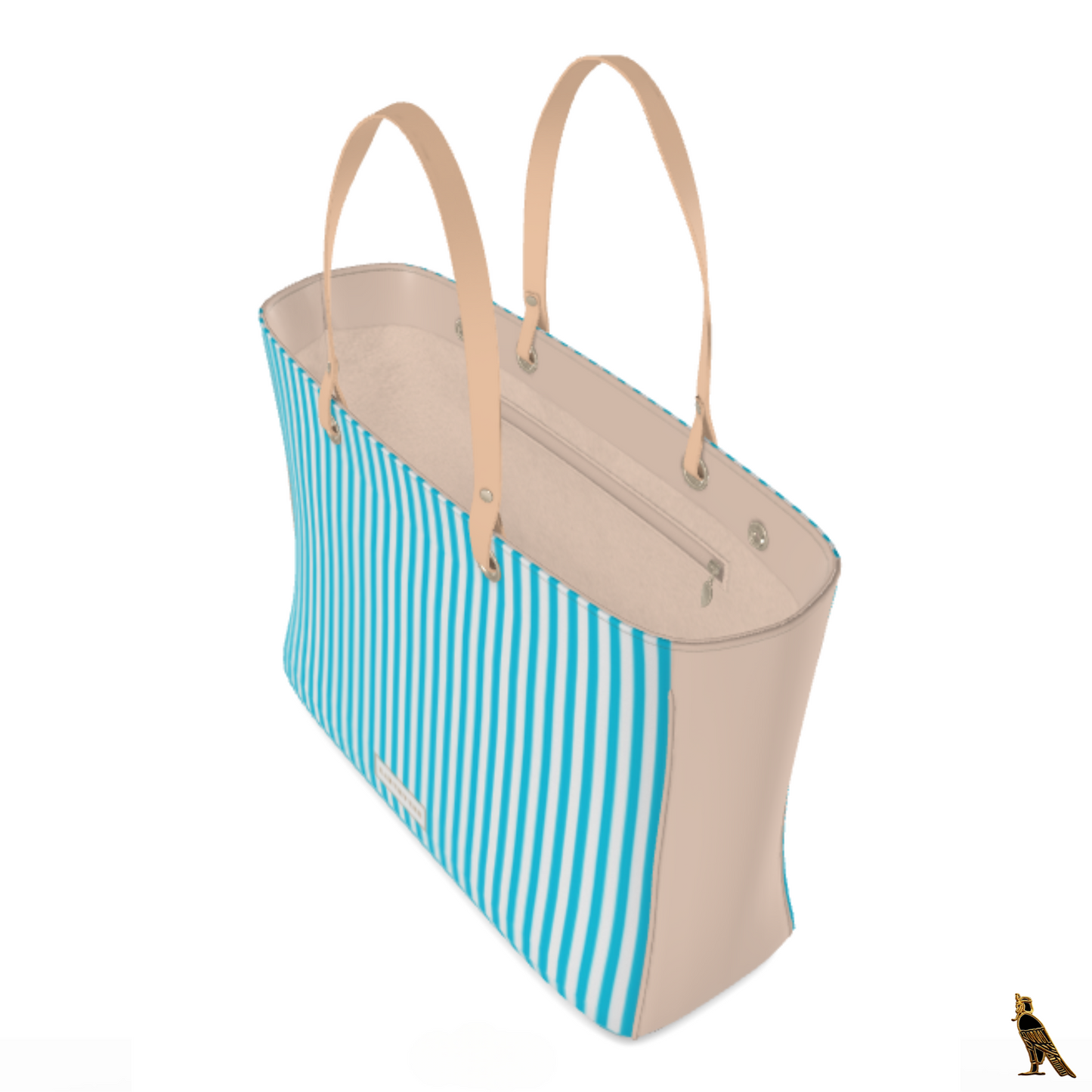 Nappa Leather Tote Handbag | Blue & White Stripe